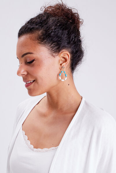 Boucles d'oreilles pendantes ecru femme