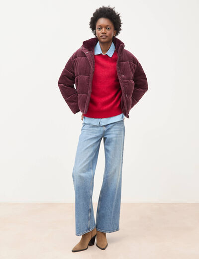 Pull droit col rond manches longues rouge femme