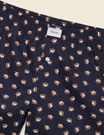Coffret boxer imprim&eacute; en coton bleu marine homme