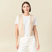 Gilet sans manches col v brod&eacute; creme femme