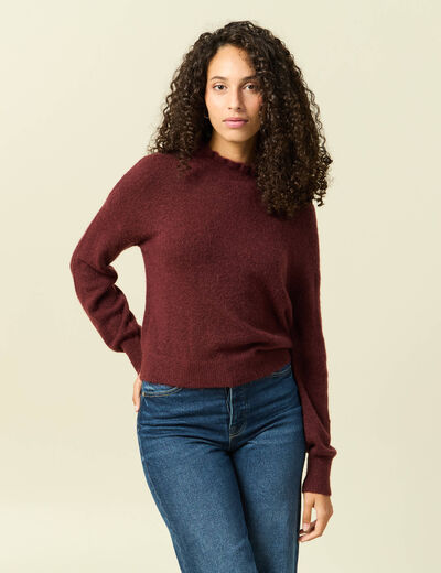 Pull col montant manches longues bordeaux femme
