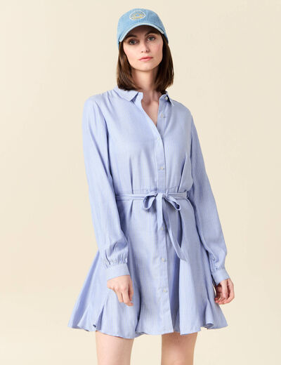 Robe patineuse courte manches longues bleu femme