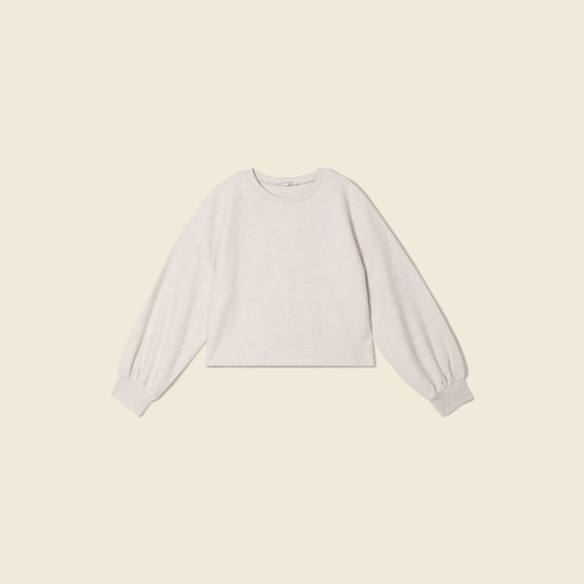 Sweat oversize court manches longues creme femme