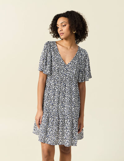 Robe évasée manches courtes bleu femme