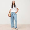 Jeans wide leg cropped taille bascul&eacute;e bleu ciel femme