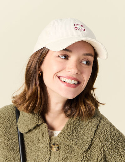 Casquette velours côtelé beige femme