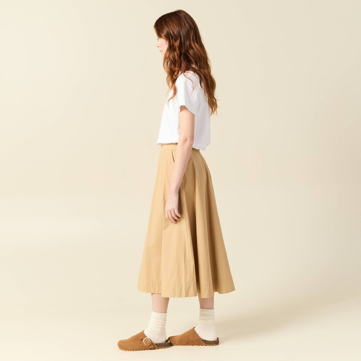 Jupe en coton beige femme