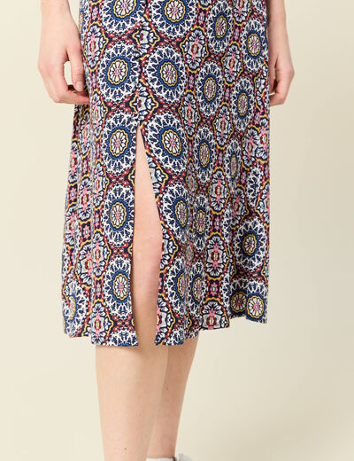 Jupe midi droite fendue bleu marine femme