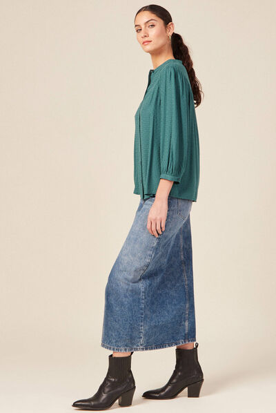 Chemise manches 3/4 vert canard femme
