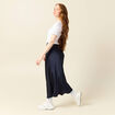 Jupe longue droite satin bleu marine femme