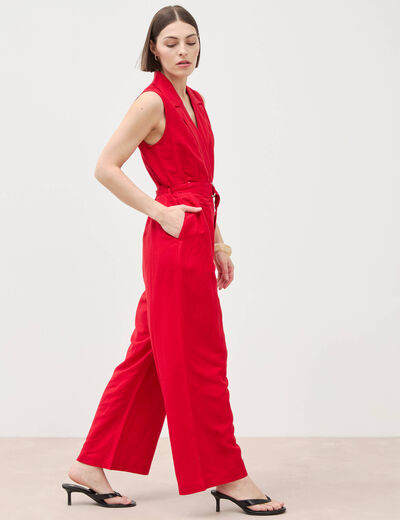 Combinaison salopette sans manches rouge femme