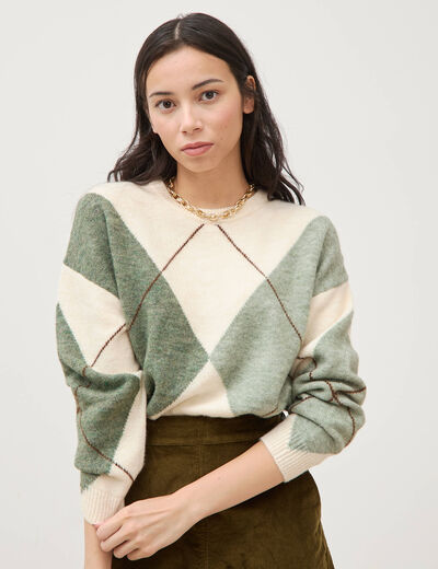 Pull col rond manches longues vert pastel femme