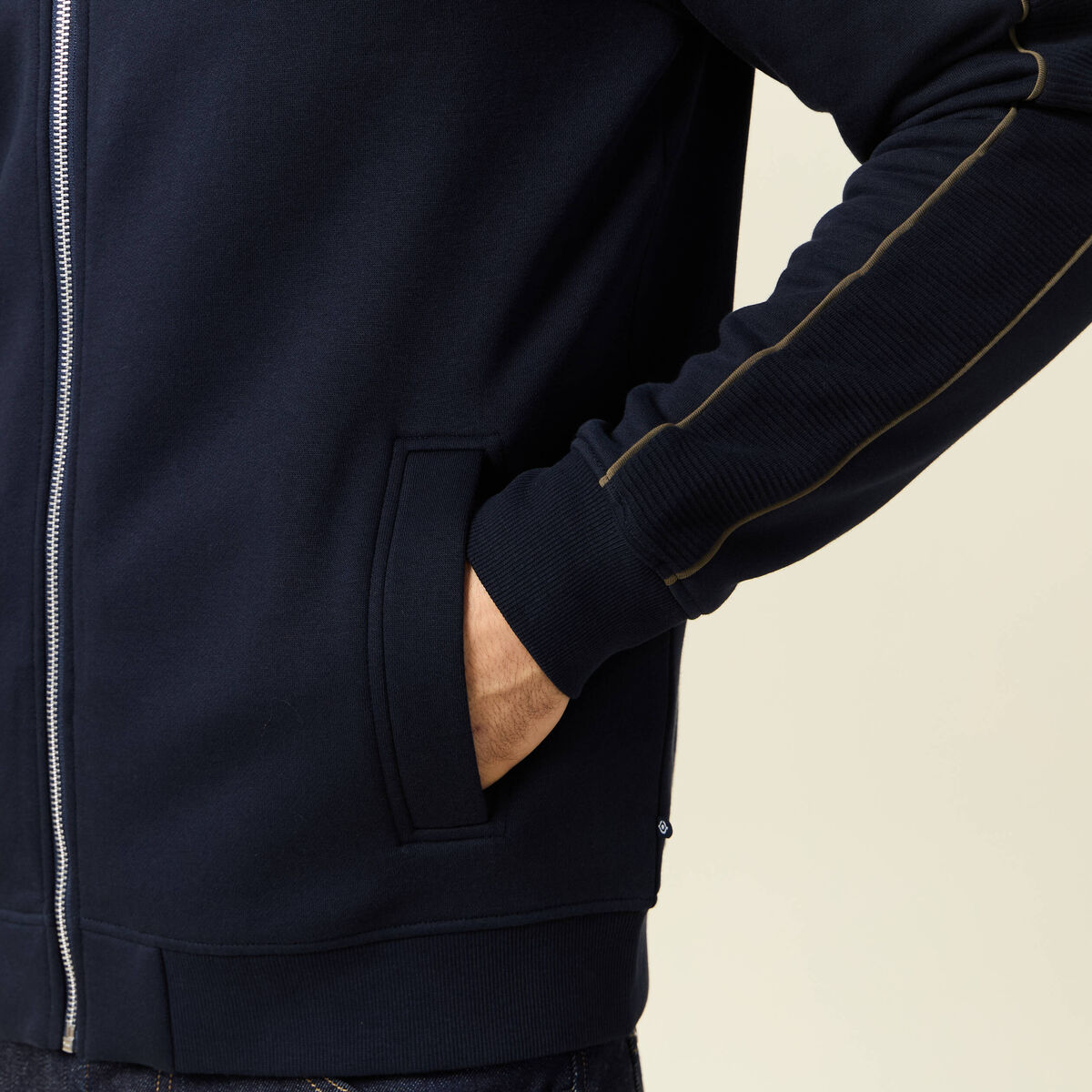 Gilet manches longues zipp&eacute; bleu marine homme
