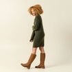 Robe manches longues vert kaki femme