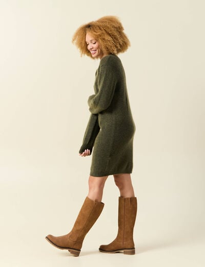 Robe manches longues vert kaki femme