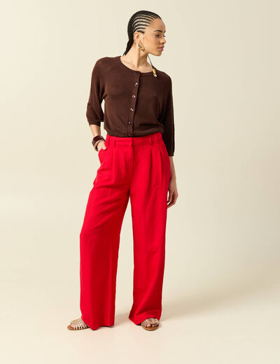 Pantalon large taille standard rouge femme