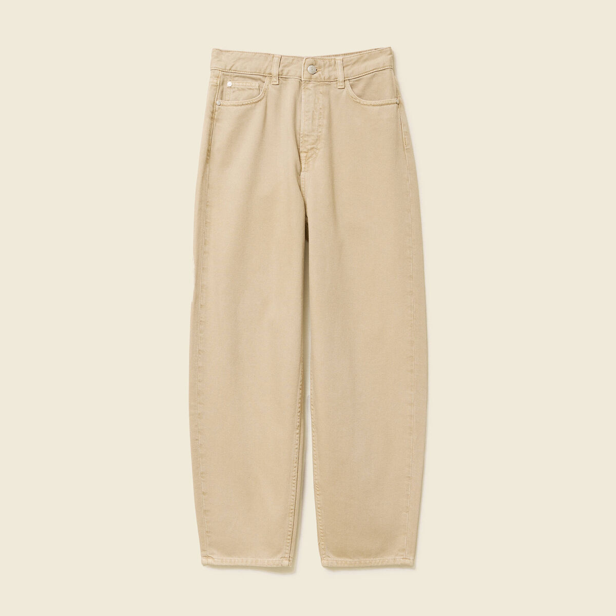 Jeans slouchy taille haute en coton beige femme