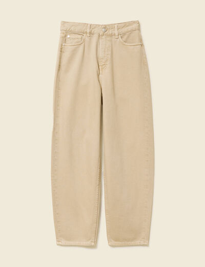 Jeans slouchy taille haute en coton beige femme