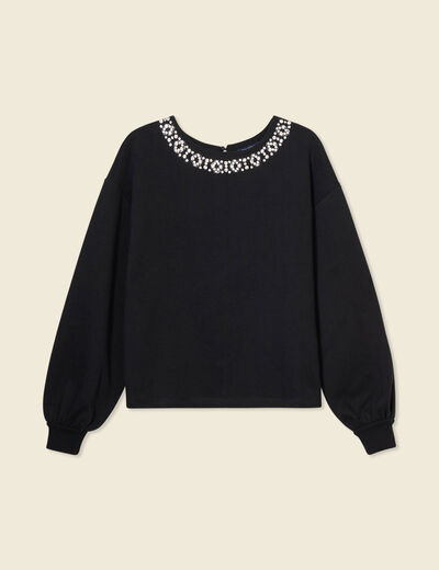 Sweat manches longues perles noir femme