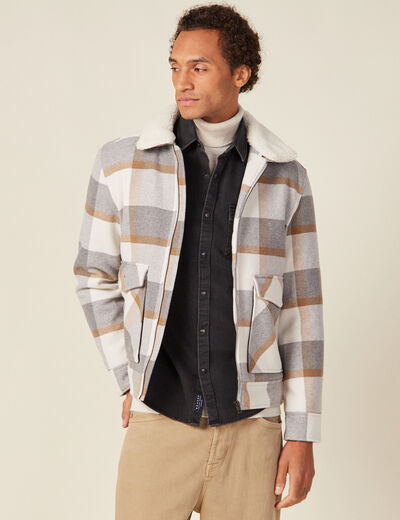 Blouson droit court &agrave; manches longues ecru homme