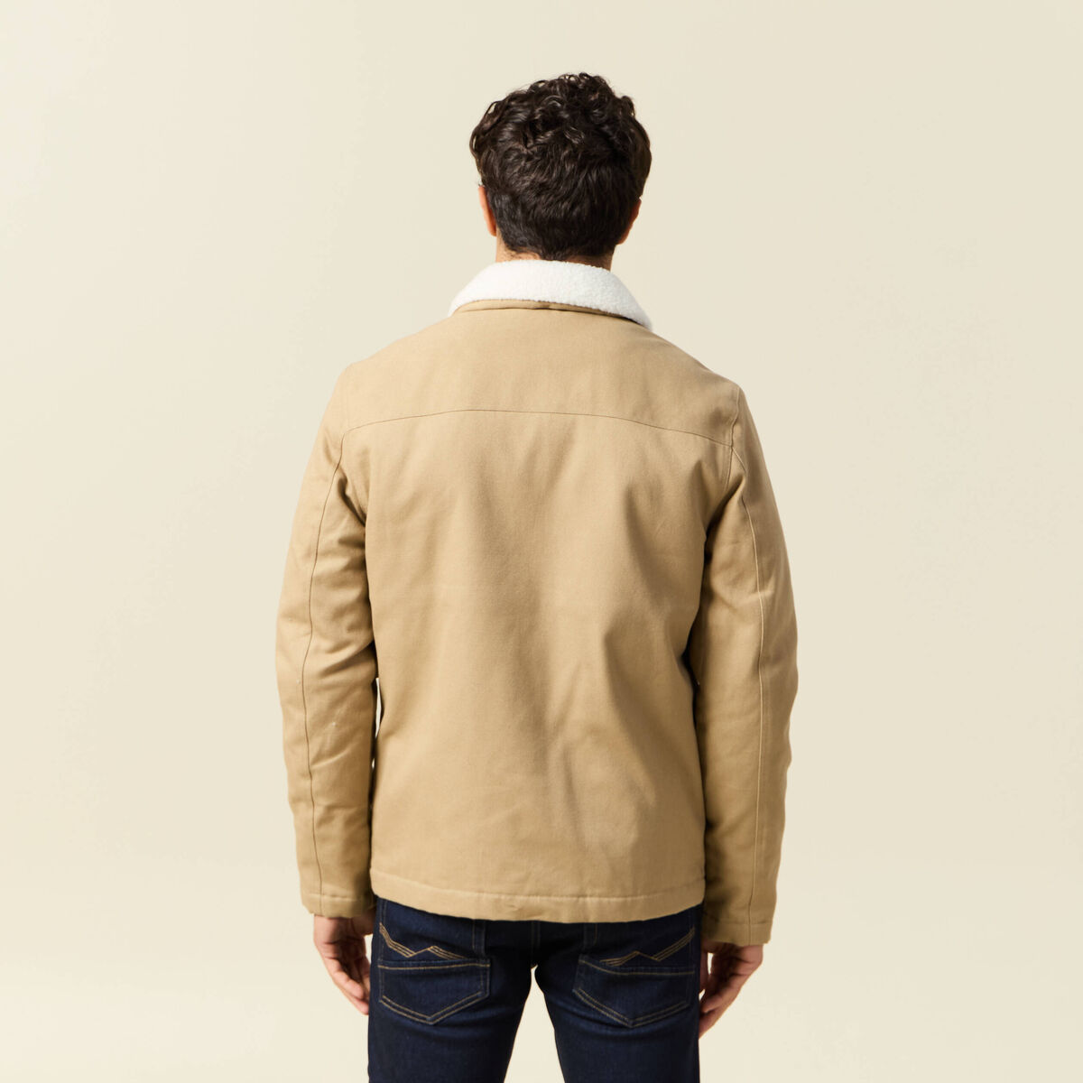 Blouson boutonn&eacute; col aviateur beige homme