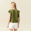 Blouse manches courtes nouée vert kaki femme