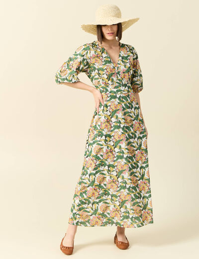 Robe longue évasée blanc femme