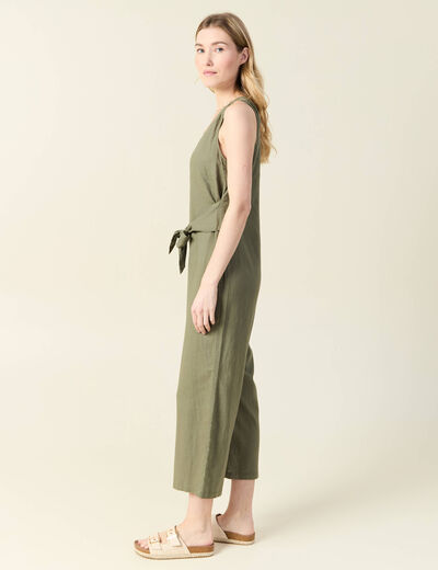 Combinaison pantalon col en V vert kaki femme
