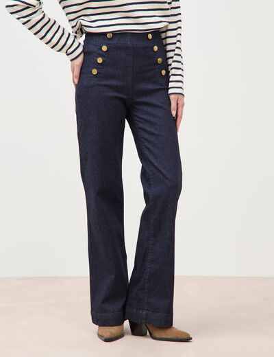Jeans bootcut taille haute 7/8&egrave;me denim brut femme
