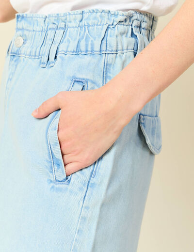 Jeans slouchy taille haute denim bleach femme