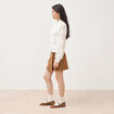 Pull droit col &agrave; volants manches longues ecru femme