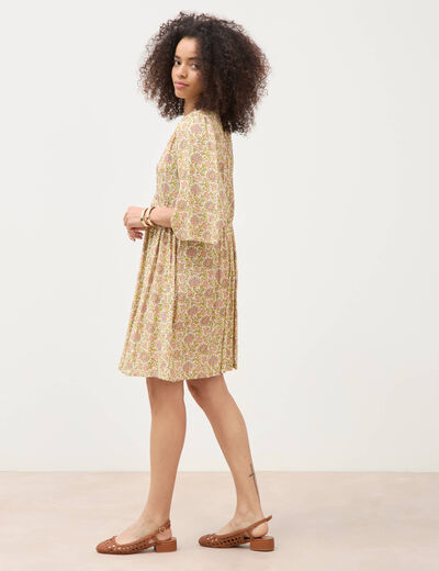 Robe fluide col v manches courtes vert femme