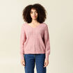 Gilet ajour&eacute; col V manches longues rose pastel femme