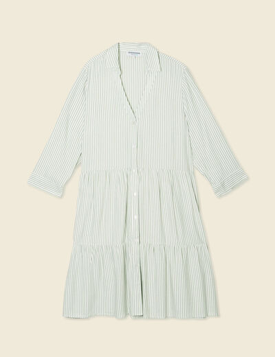 Robe patineuse boutonnée vert olive femme