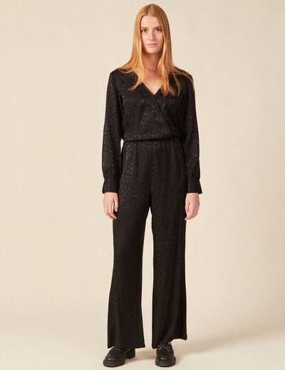 Combinaison pantalon satin noir femme