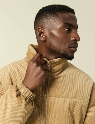 Doudoune col montant manches longues beige homme