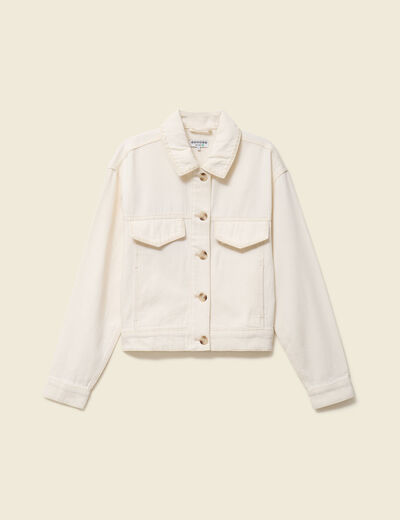 Blouson oversize manches longues denim blanc femme
