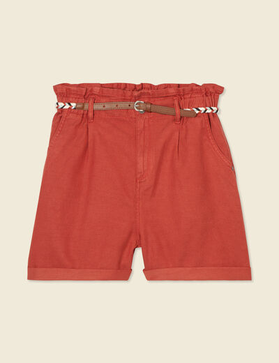 Short paperbag ceinturé rouge foncé femme