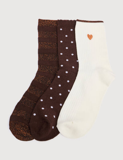 Lot de 3 paires chaussettes hautes marron fonc&eacute; femme