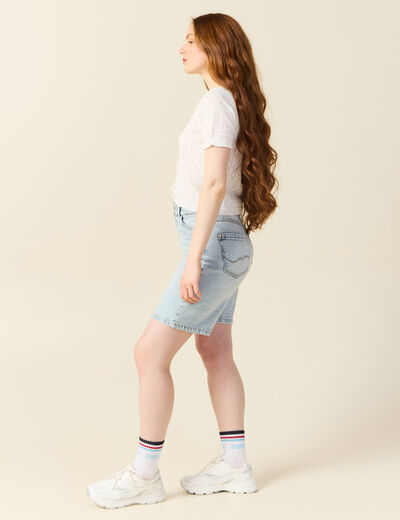 Gilet manches courtes ajouré ecru femme