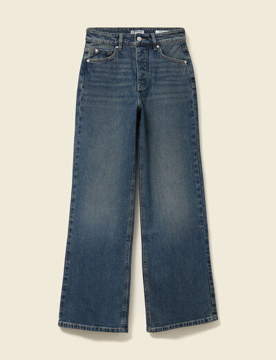 Jeans large taille haute bleu femme