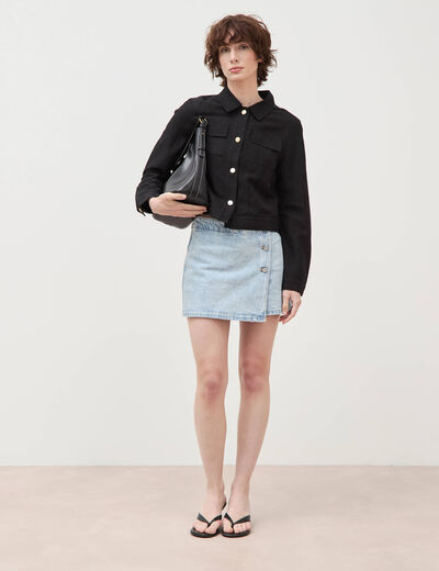 Veste courte boutonn&eacute;e noir femme