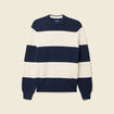 Pull fin ray&eacute; manches longues col rond bleu marine homme