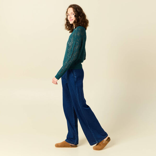 Pull ajouré éco-responsable vert canard femme