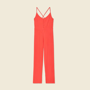 Combinaison pantalon bretelles rouge corail femme