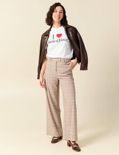 Pantalon loose taille standard fluide beige femme