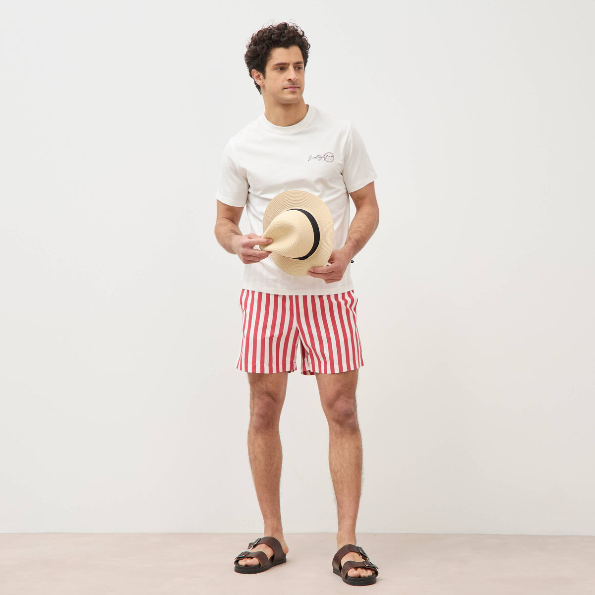 Short de bain rouge corail homme