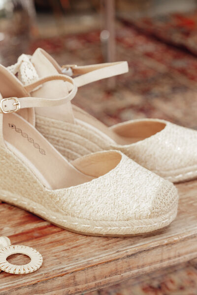 Espadrilles compensées ecru femme