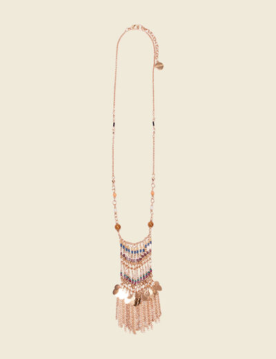 Collier perles et chaînettes multicolore femme