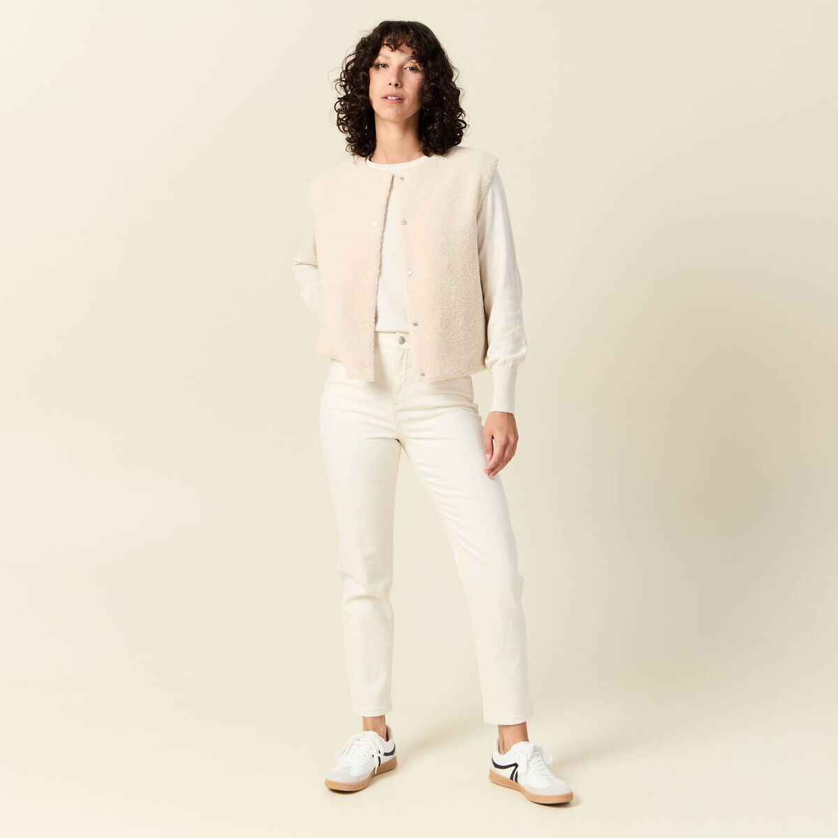 Gilet sans manches r&eacute;versible creme femme